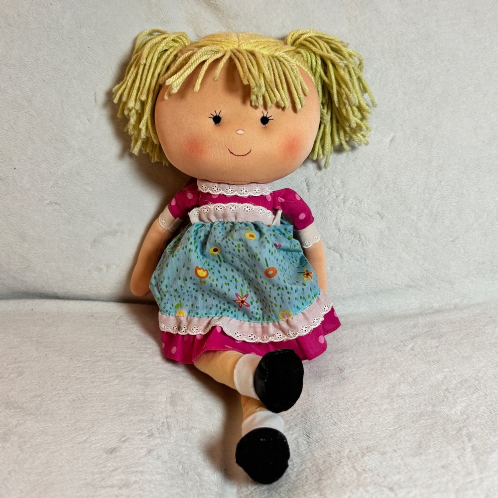You & Me Plush Doll with Blonde Hair ToysRUs 2009 Pink Dress‎ W/Blue Floral Over